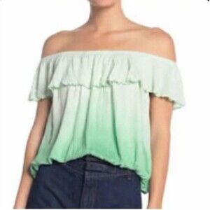 Free People Green Ombre Ruffle Off Shoulder Top Women’s Large GUC